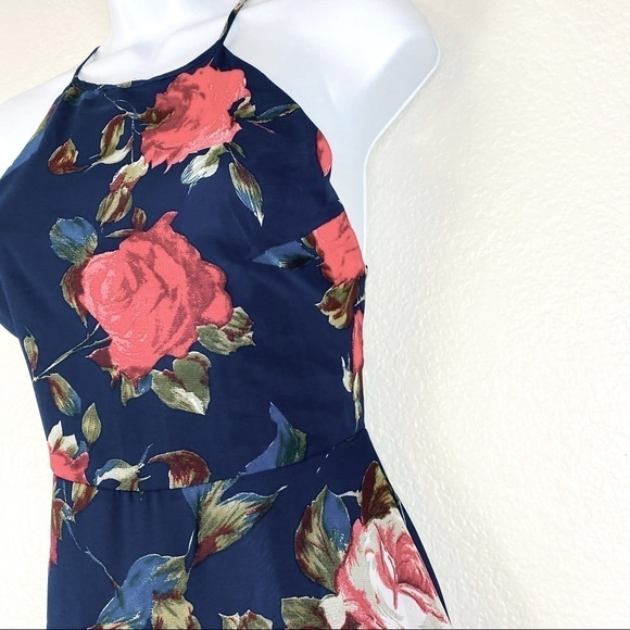 Lulu’s Aubree Navy Blue Floral Lace Up Maxi Dress Size S - Picture 7 of 14